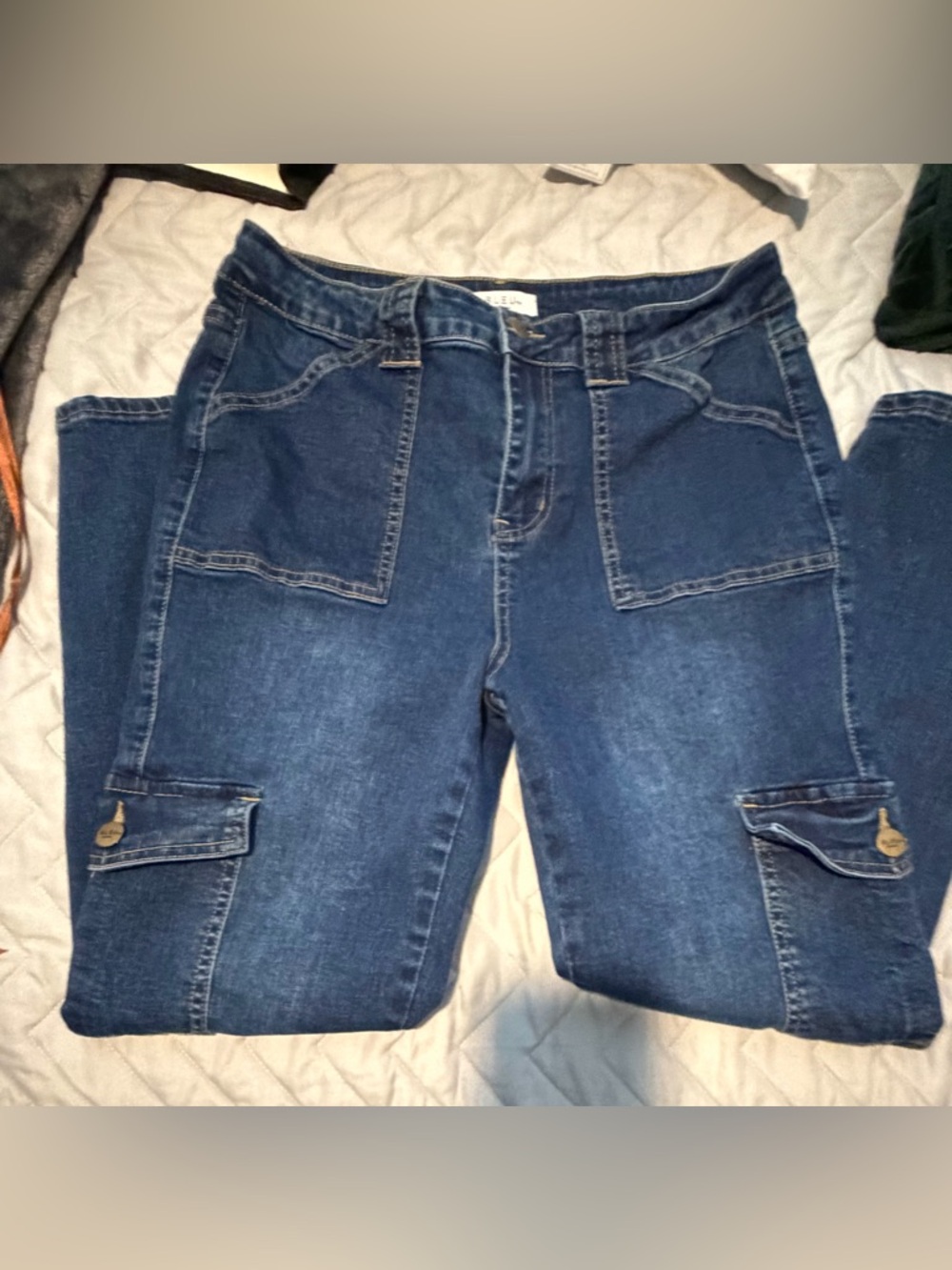 Dark Blue Women's Cargo Jeans - Unbranded